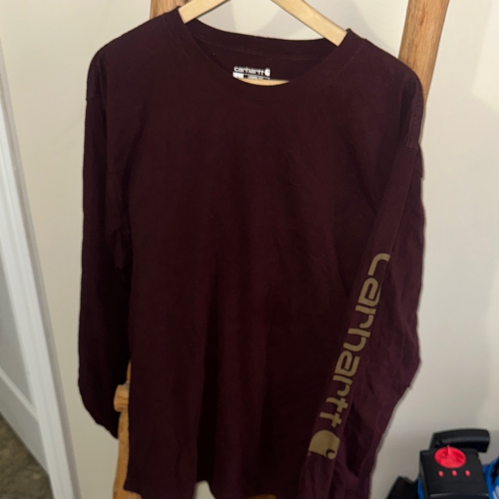 Carhartt Burgundy brown long sleeve spell out shirt